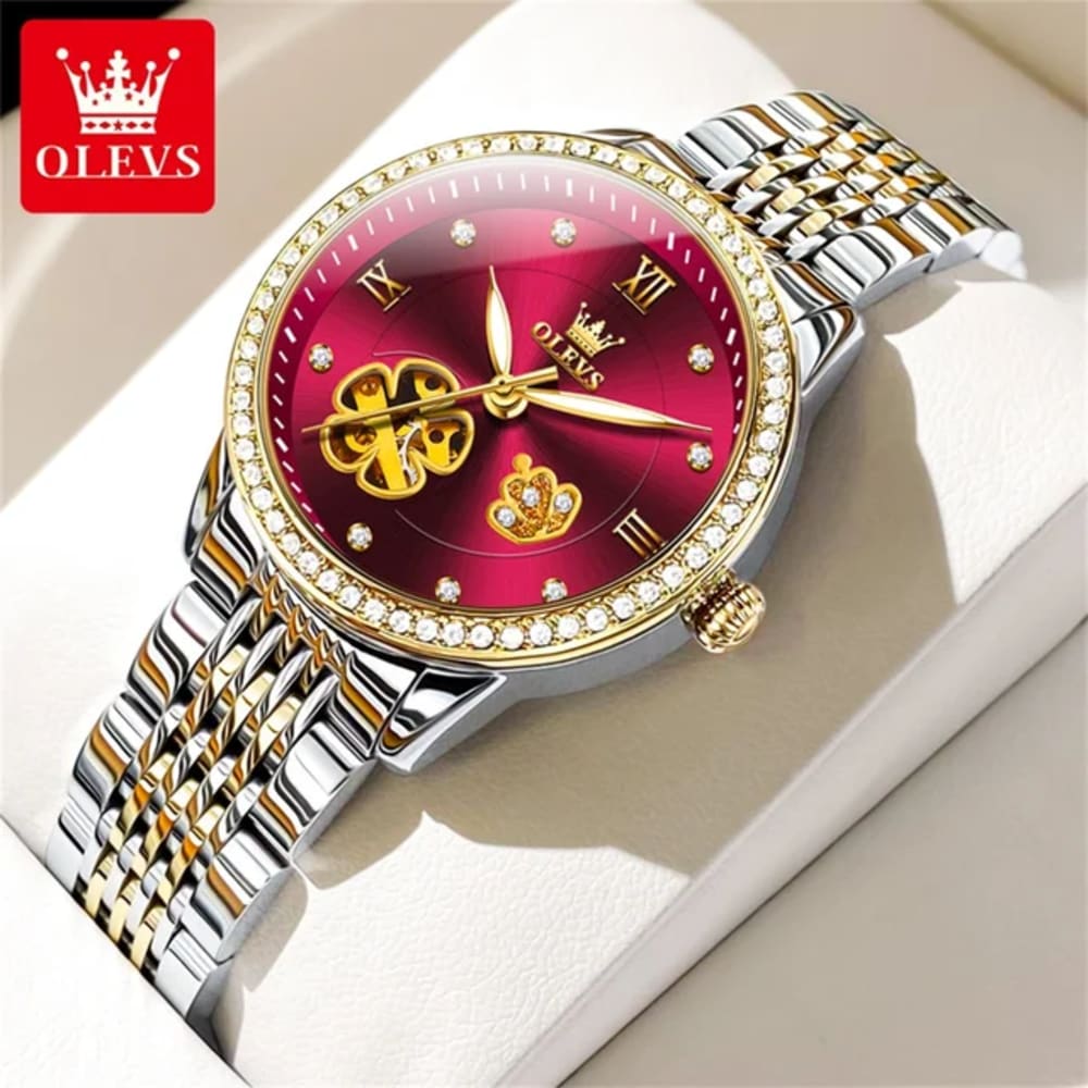 OLEVS Women Goddess Flower Luxury Automatic Mechanical Watch 